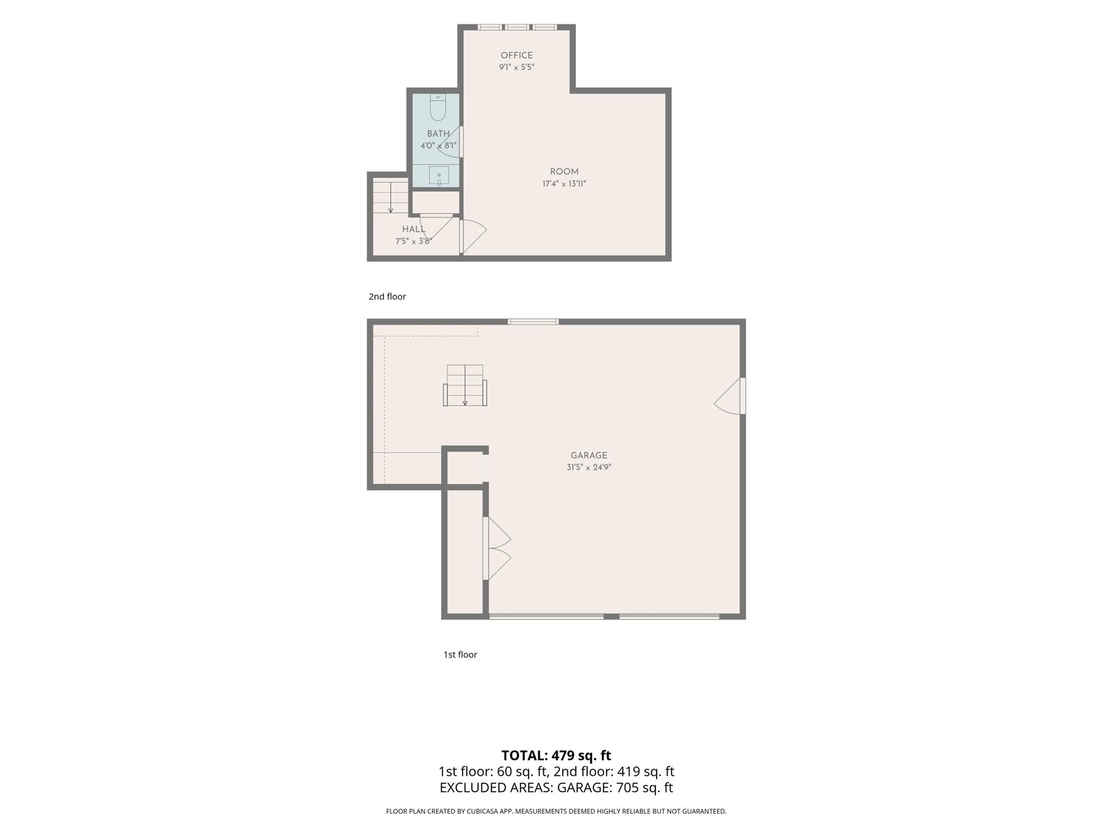 Floor plan of the carriage building, garage below and carriage suite above