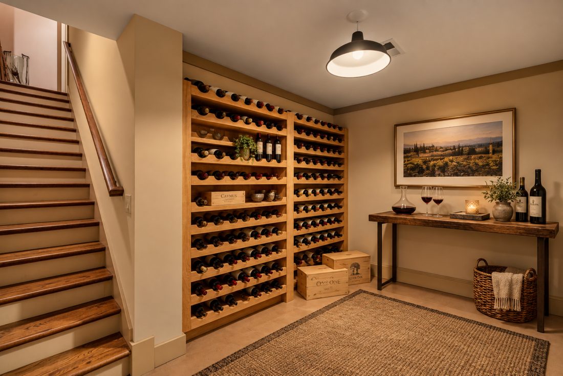 Wine cellar, full wall of racking