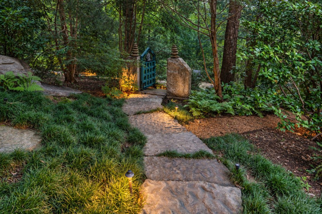 Garden gate, lit